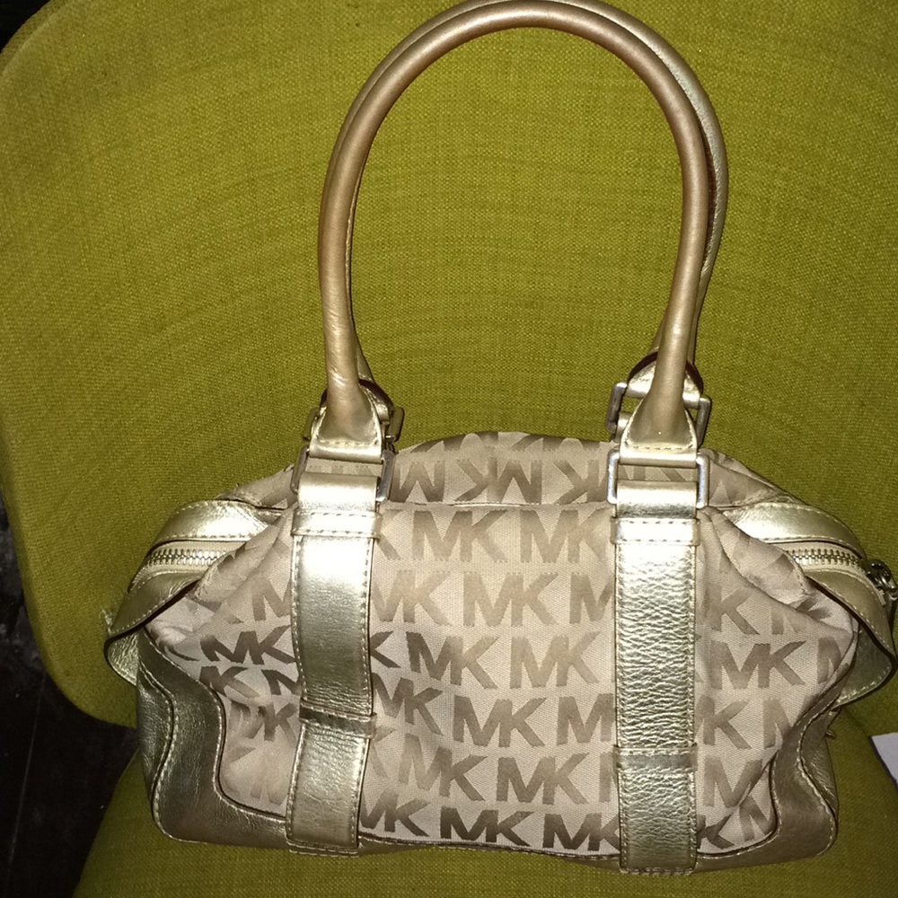 Michael Kors tan/gold MK logo handbag